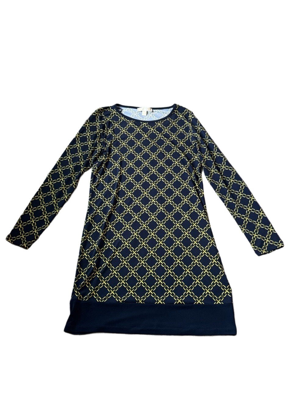 Michael Michael Kors Navy Gold Chain Print Stretch Shift Dress SIZE M